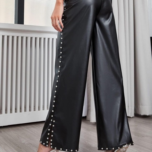 NEW WOMENS ELASTIC WAIST FAUX LEATHER PANTS SIZE MEDIUM - Picture 6 of 6